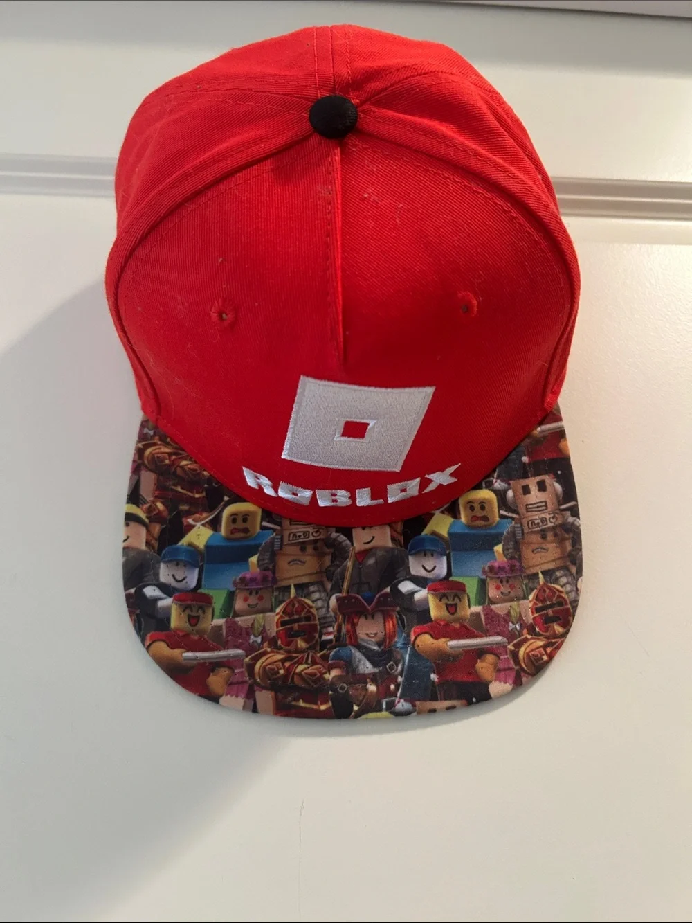 Roblox Gamer Logo Red Snapback Hat with vibrant multiple character Brim size OS